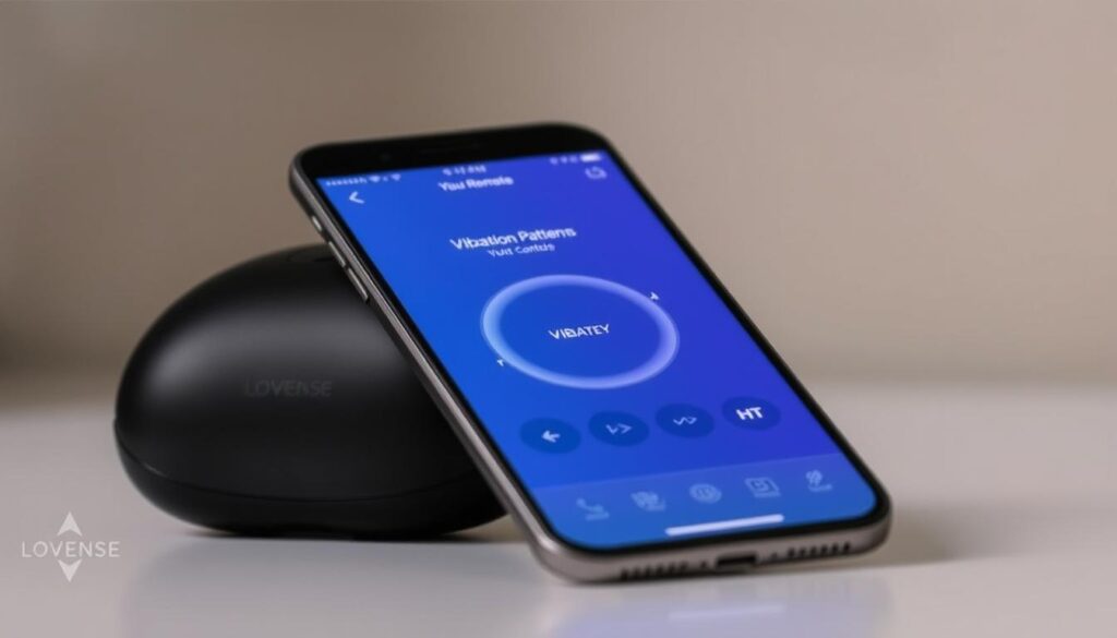 Lovense Max 2 with smartphone showing the Remote app interface for controlling vibration patterns