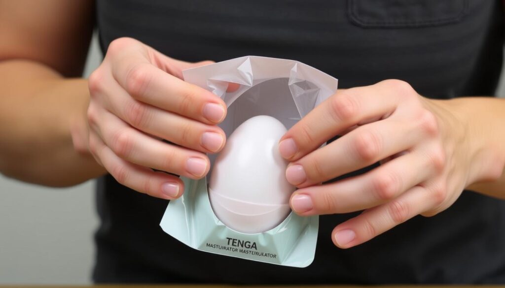 Tenga Egg being removed from its packaging