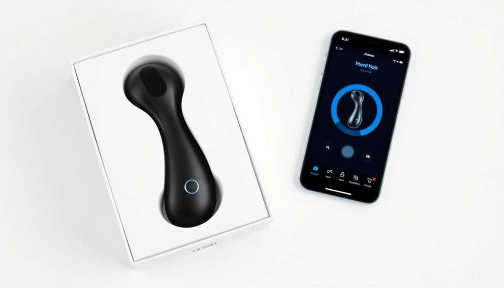 Lelo F2s masturbator in its packaging with app display visible
