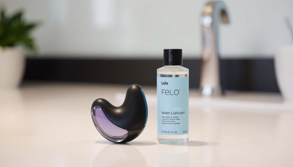 Lelo F2s with lube bottle showing proper preparation